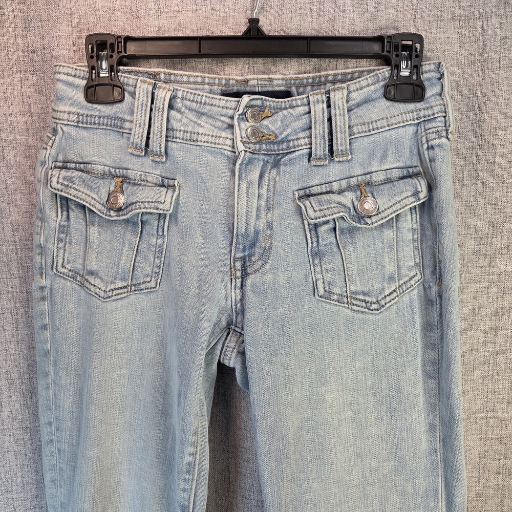 Aeropostale Jeans 90's Womens Size 2 Mid‎ Rise Flare Boho Patch Pocket Festival